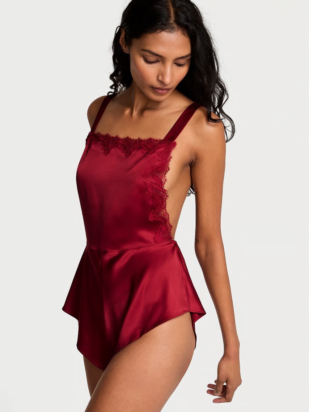 Victoria’s Secret Satin Lace-Trim Flutter Romper – Size M NWT
